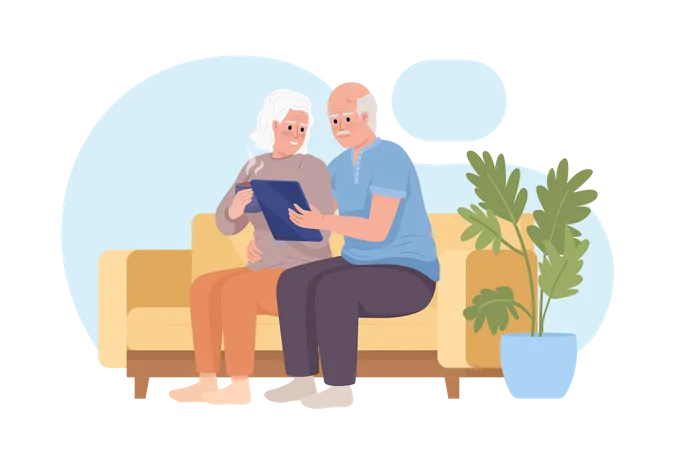 Couple de personnes âgées utilisant un ordinateur portable  Illustration