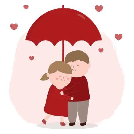 Couple, étreindre, sous, parapluie  Illustration