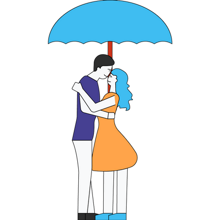 Couple, étreindre, sous, parapluie  Illustration