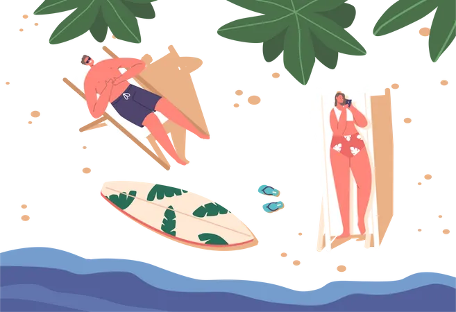 Couple serein se reposant sur une plage ensoleillée  Illustration