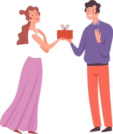 Couple sharing gift with each other Illustration