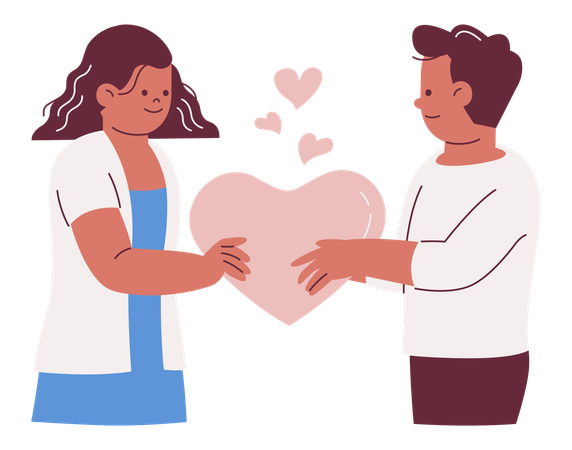 Couple Sharing Heart  Illustration