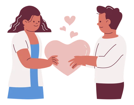 Couple Sharing Heart  Illustration