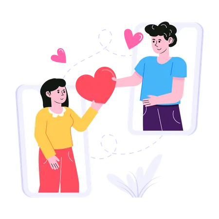 Couple sharing love on video call Illustration