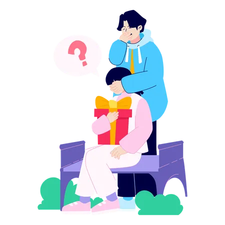 Couple sharing valentine's gifts  Illustration