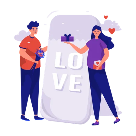 Couple sharing valentine's gifts  Illustration