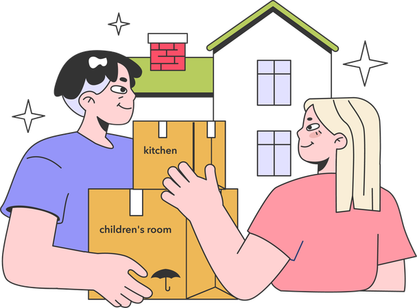 Couple shifting to new house  Illustration
