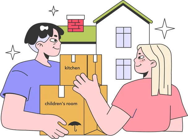 Couple shifting to new house  イラスト