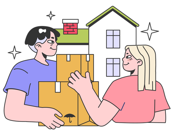Couple shifts to new house  Illustration