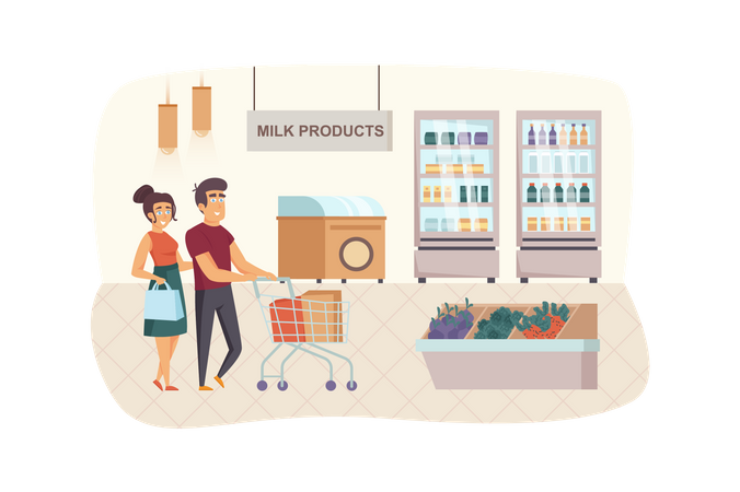 Couple shopping at supermarket  Illustration