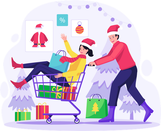 Couple shopping during Christmas Sale Illustration