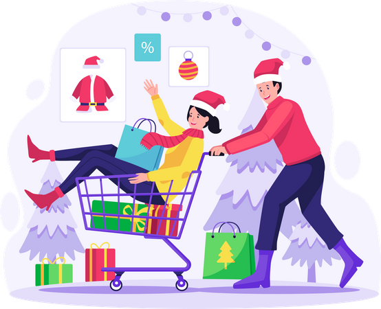 Couple shopping during Christmas Sale  Illustration