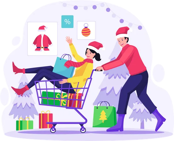 Couple shopping during Christmas Sale  Illustration