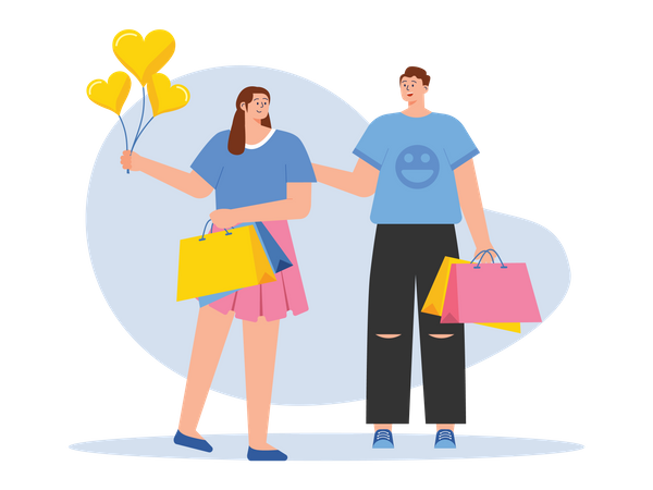 Couple faisant du shopping ensemble  Illustration