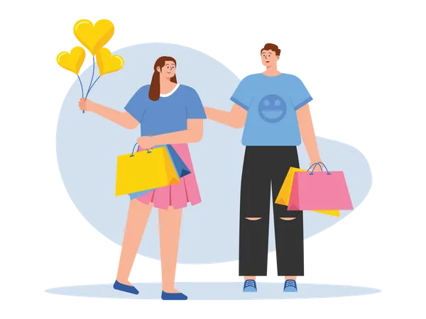 Couple faisant du shopping ensemble  Illustration