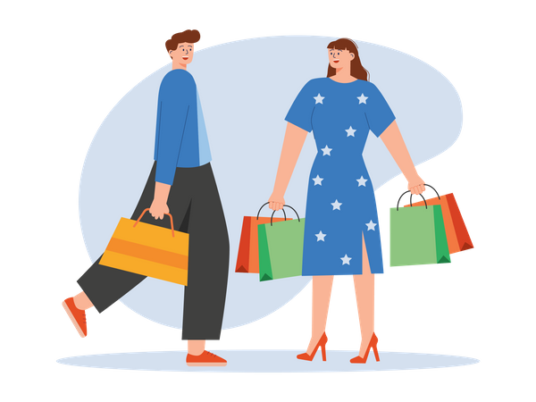 Couple faisant du shopping ensemble  Illustration