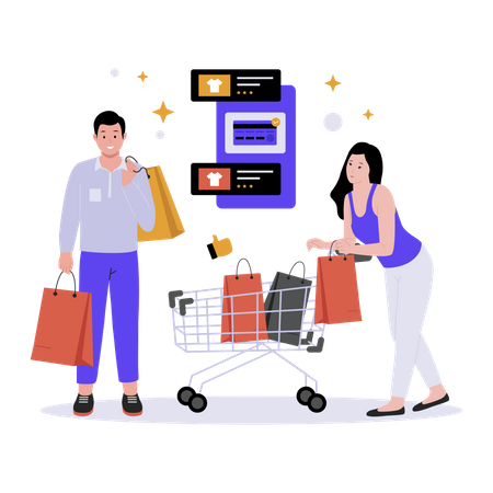 Couple faisant du shopping ensemble  Illustration