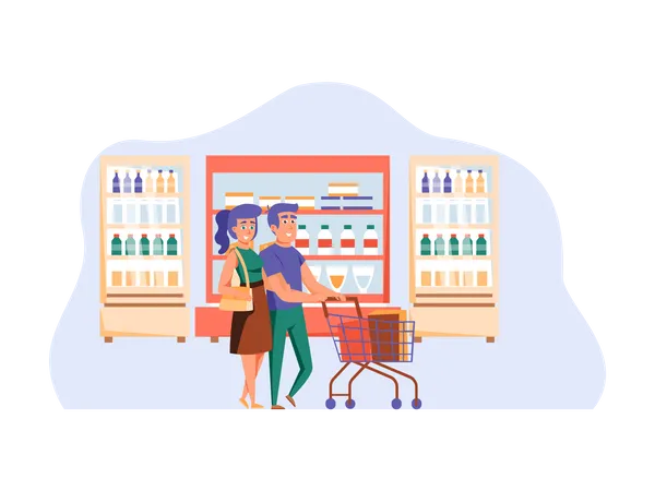 Couple faisant les courses  Illustration