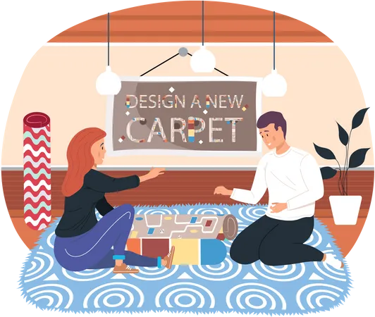 Couple shopping for carpet Illustration