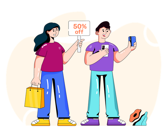 Couple shopping for discount  Illustration