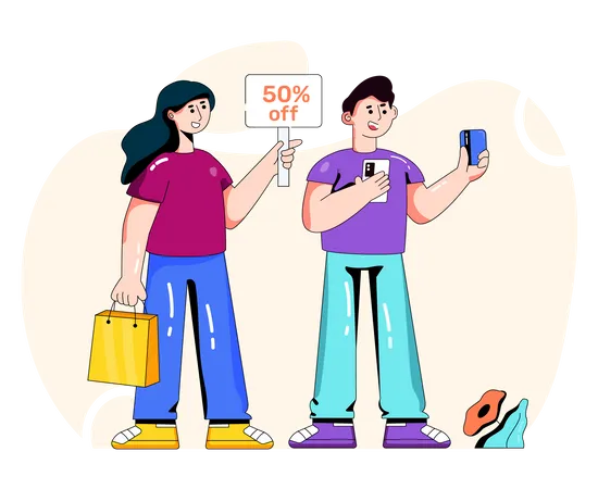 Couple shopping for discount  Illustration