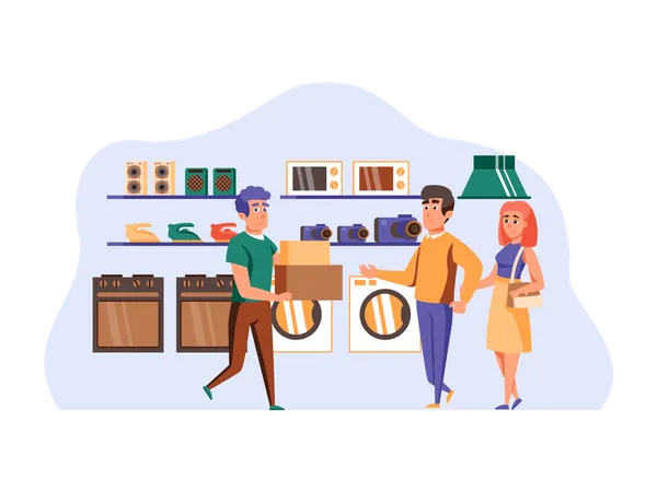 Couple shopping for electronic appliances  Illustration