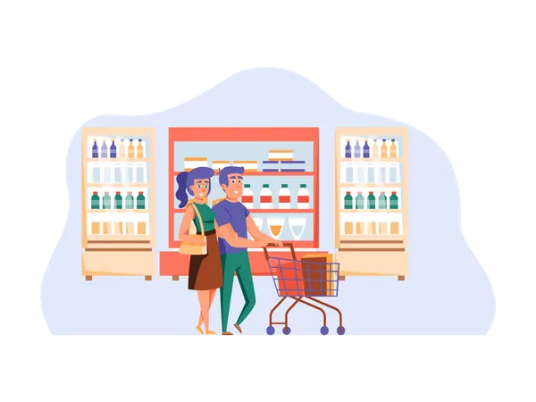 Couple shopping groceries Illustration