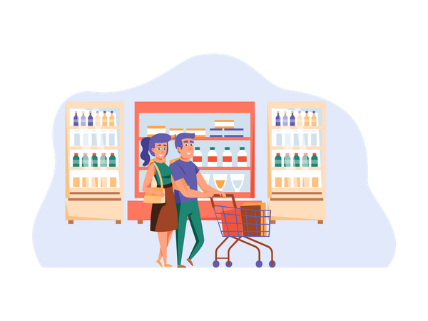 Couple shopping groceries  Illustration