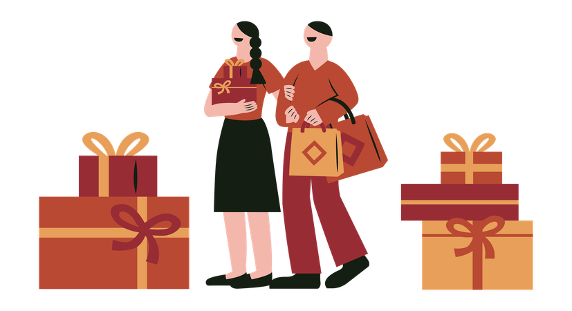 Couple Shopping in Chinese New Year  Illustration