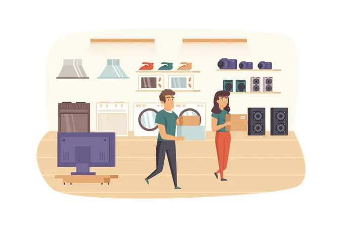 Couple shopping in household appliances store Illustration