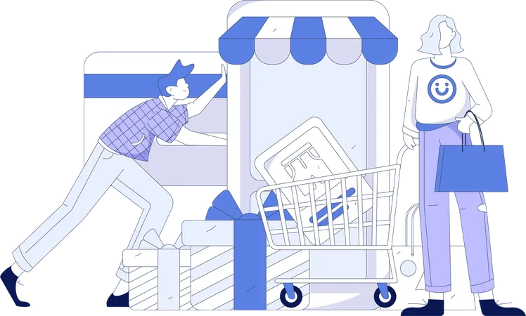 Couple shopping online  Illustration