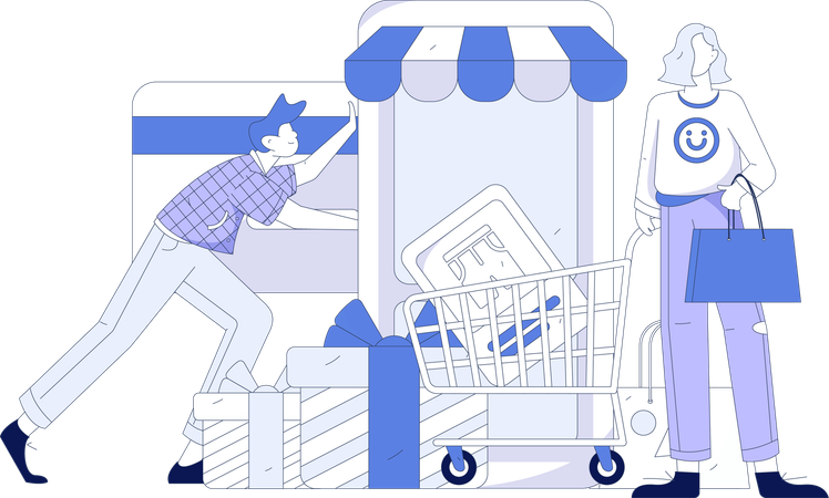 Couple shopping online  Illustration