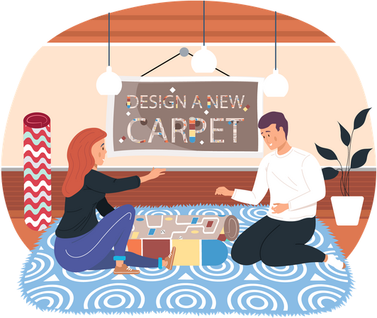 Couple, shopping, tapis  Illustration