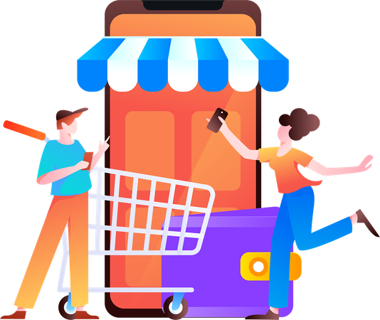 Couple shops from online store  Illustration