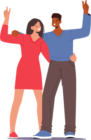 Couple show Victory Gesture Illustration