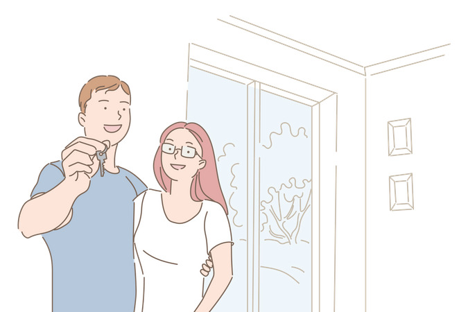 Couple showing home key  Illustration