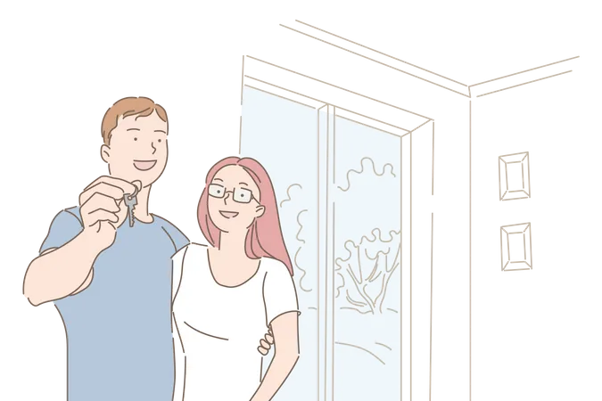 Couple showing home key  Illustration