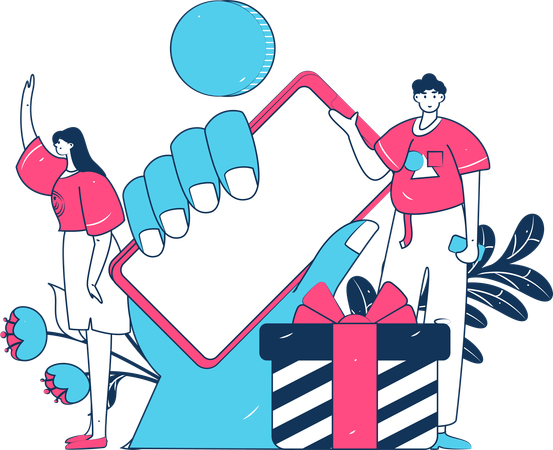 Couple Showing Online Shopping App  Illustration