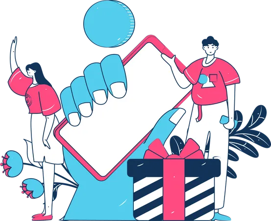 Couple Showing Online Shopping App  Illustration