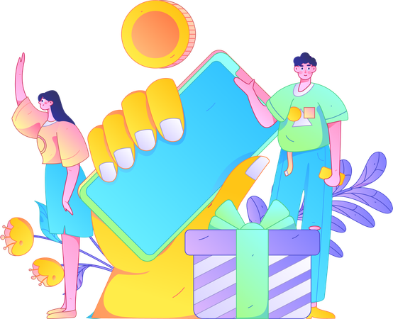 Couple showing Online shopping app  Illustration