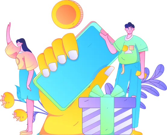 Couple showing Online shopping app  Illustration