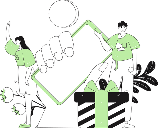 Couple Showing Online Shopping App  Illustration