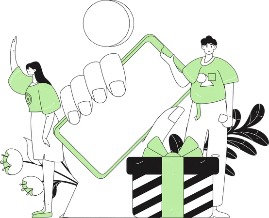 Couple Showing Online Shopping App  Illustration
