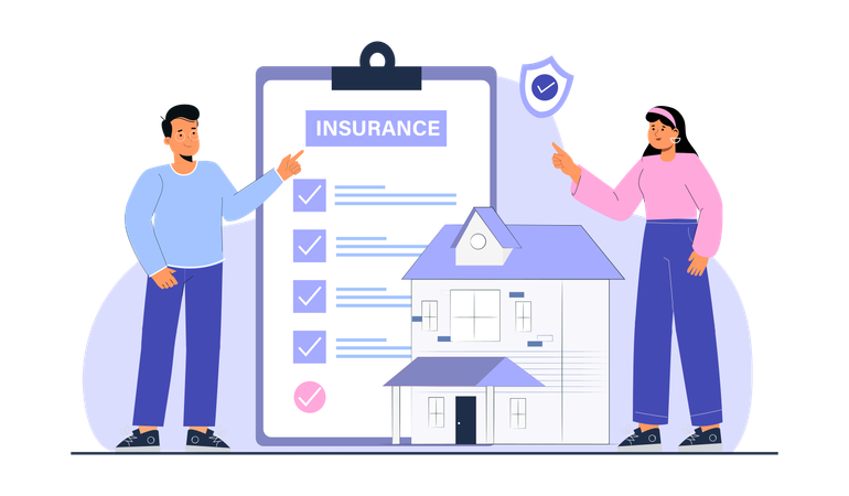 Couple showing property insurance  Illustration