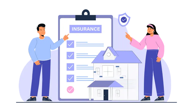 Couple showing property insurance  Illustration