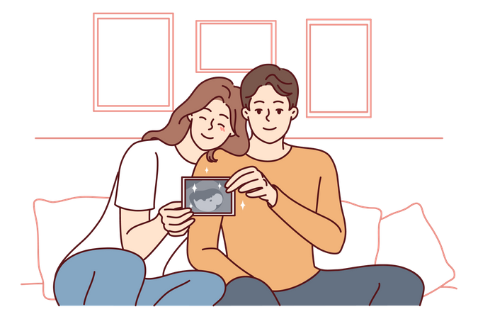 Couple showing sonography report  Illustration