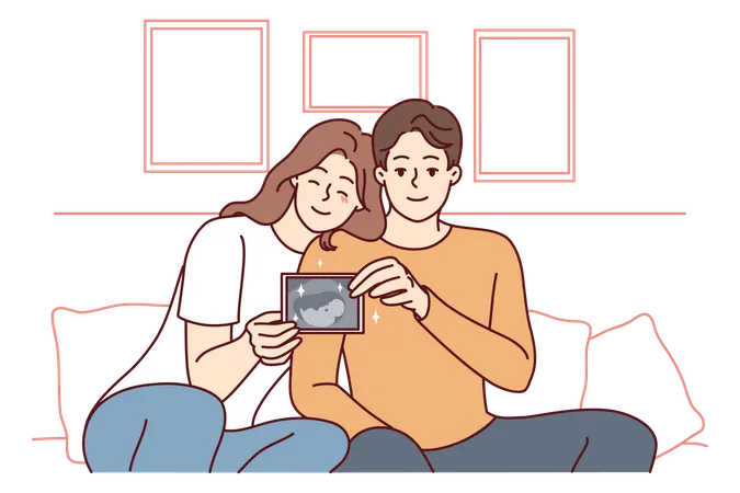 Couple showing sonography report  Illustration