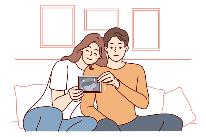 Couple showing sonography report  Illustration