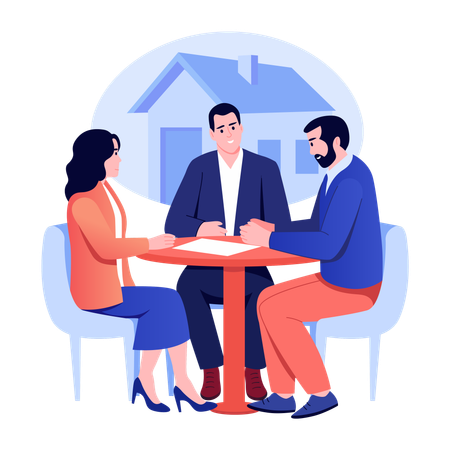 Un couple signe des documents pour l'achat d'une maison  Illustration