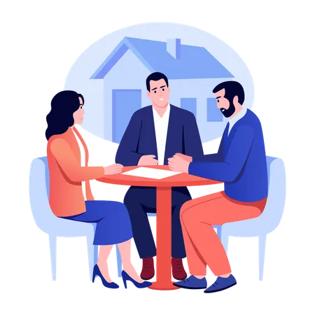 Un couple signe des documents pour l'achat d'une maison  Illustration